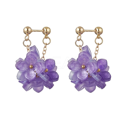 Flower Brass Resin Dangle Stud Earrings EJEW-TA00778-01-1