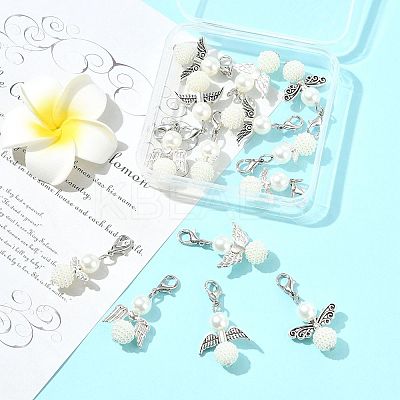 14Pcs 7 Styles ABS Plastic Imitation Pearl & Alloy Pendant Decorations HJEW-FS00042-02-1