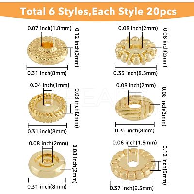 120Pcs 6 Styles Rack Plating Alloy Spacer Beads KK-FH0004-68-1