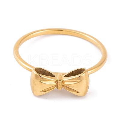 PVD Vacuum Plating 304 Stainless Steel Bowknot Finger Ring for Women RJEW-C086-01-G-1