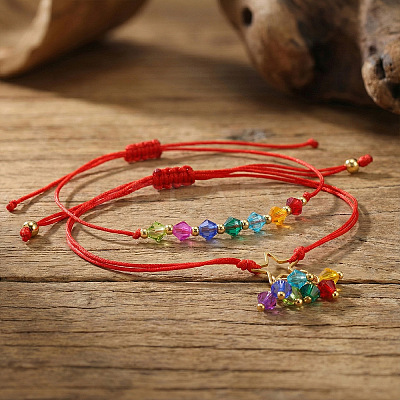 2Pcs Adjustable Glass Beads Braided Bead Bracelets ER5290-1-1