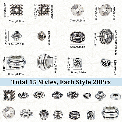 300Pcs 15 Styles Tibetan Style Alloy Beads Set FIND-SP0002-16B-1