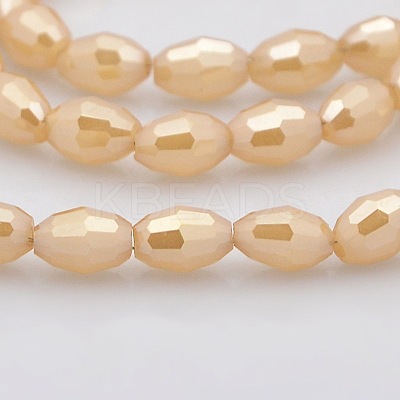 Pearl Luster Plated Imitation Jade Glass Faceted Rice Beads Strands GLAA-A030A-PL04-1