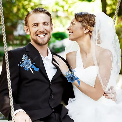 2Pcs 2 Style Silk Cloth & Plastic Imitation Flower Corsage Boutonniere & Wrist Corsage JEWB-CP0001-27A-1