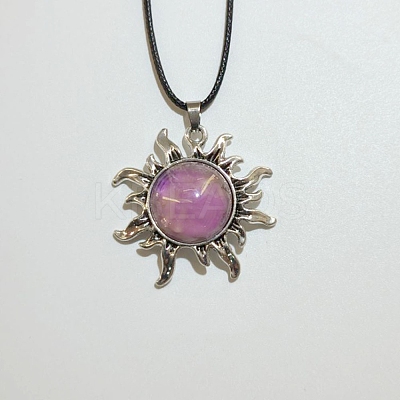 Sun Alloy Violet Glass Pendant Waxed Cord Necklaces for Women FS-WG57C35-06-1