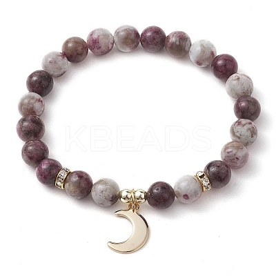 8mm Round Natural Plum Blossom Tourmaline Beaded Stretch Bracelets BJEW-JB10469-02-1