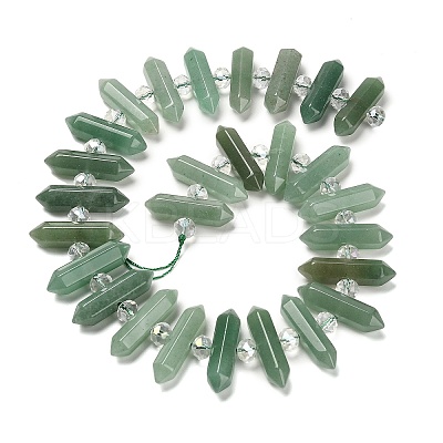 Natural Green Aventurine Double Terminated Point Beads Strands G-H069-B14-01-1