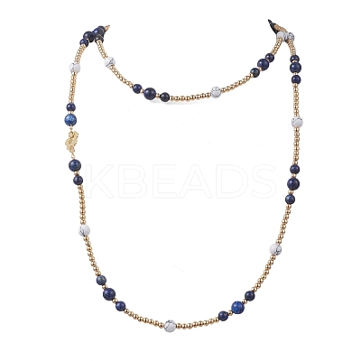 Round Natural Lapis Lazuli & Synthetic Howlite Beaded Wrap Long Necklaces NJEW-JN05907-02-1