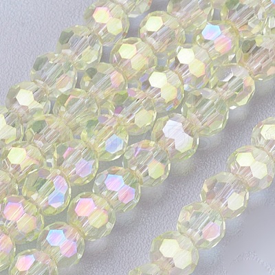 Faceted(32 Facets) Round Electroplate AB Color Plated Glass Beads Strands X-EGLA-D021-70-1