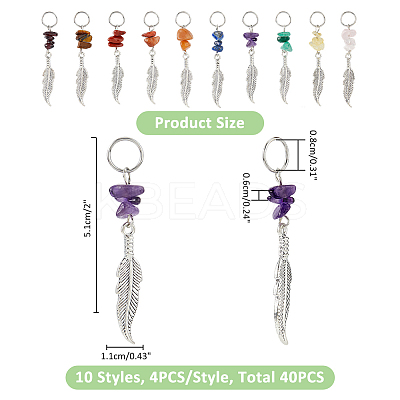 40Pcs 10 Styles Chip Natural Gemstone Big Pendants PALLOY-FH00058-1