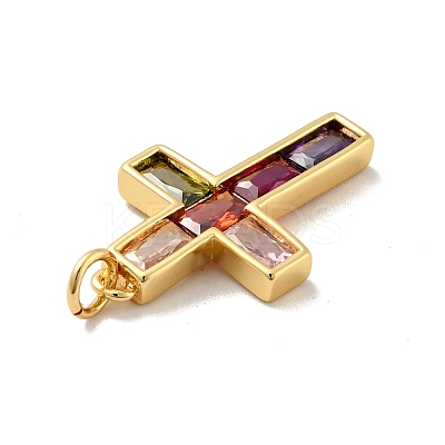 Cross Brass Micro Pave Colorful Cubic Zirconia Pendants KK-G419-29G-1