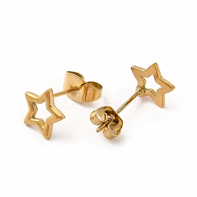 304 Stainless Steel Hollow Out Star Stud Earrings for Women EJEW-C004-05G-1