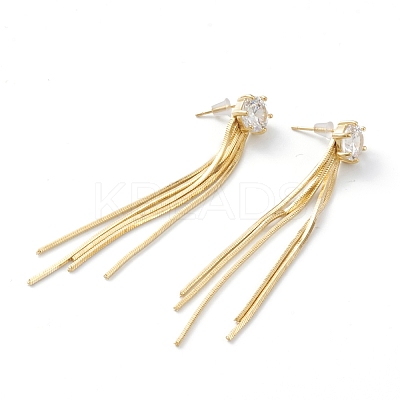 Brass Snake Chain Tassel Earrings X-EJEW-A056-40G-1