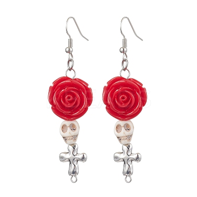 Resin and Synthetic Turquoise Dangle Earrings EJEW-JE06012-S-1