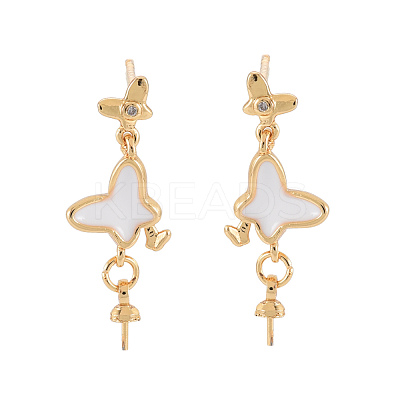 Brass Micro Pave Clear Cubic Zirconia Stud Earring Findings KK-N233-131-NF-1