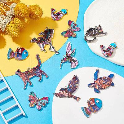 18Pcs 9 Styles Printed Alloy Pendants ENAM-CJ0005-30-1
