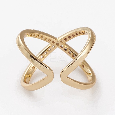 Brass Micro Pave Cubic Zirconia Cuff Rings LS-RJEW-C101-13G-B-1