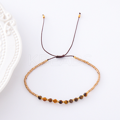 2mm Faceted Natural Tiger Eye Beaded Braided Adjustable Bracelets for Women PF2854-10-1