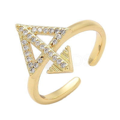 Brass Micro Pave Clear Cubic Zirconia Cuff Finger Rings for Women RJEW-U033-05G-1
