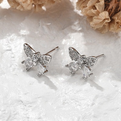 Brass Micro Pave Clear Cubic Zirconia Stud Earrings EJEW-R016-02P-1
