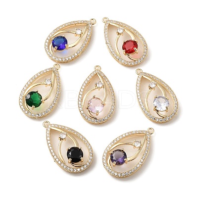 Brass with K9 Glass & Rhinestone Pendants KK-C024-44KCG-1