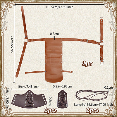 Medieval Style Adjustable PU Leather with Iron Fencing Sheath and Gauntlet Wristband AJEW-OC0005-08-1