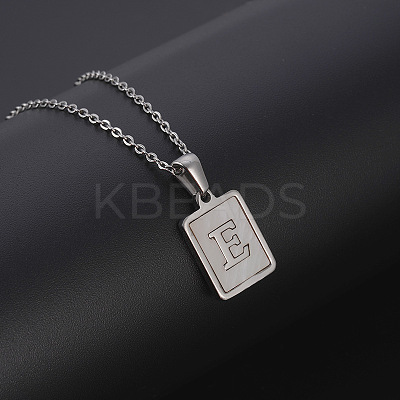 Rectangle Stainless Steel Pave Natural White Shell Pendant Necklaces FS-WG3D812-05-1