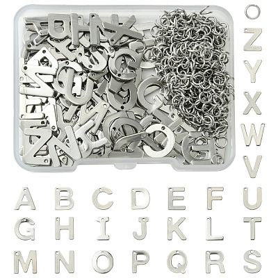 104Pcs 26 Styles Letter A~Z 304 Stainless Steel Alphabet Letter Charms STAS-FS0001-67-1