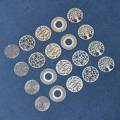 20Pcs 10 Styles Rack Plating Brass Hollow Out Connector Charms KKC-FS0001-02-1