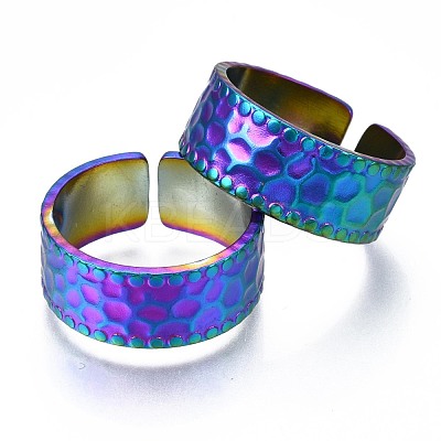 304 Stainless Steel Hammered Cuff Ring RJEW-N038-073-1