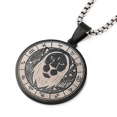 Retro Mandala 201 Stainless Steel Box Chain Constellation Pendant Necklaces for Women Men LS-NJEW-M223-01F-1