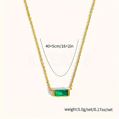 Birthstone Style Brass Cubic Zirconia Rectangle Pendant Necklaces for Women FS-WGDF12C-05-1