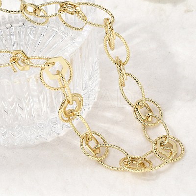 Brass Textured Rind Link Chain Necklaces NJEW-L013-06G-1
