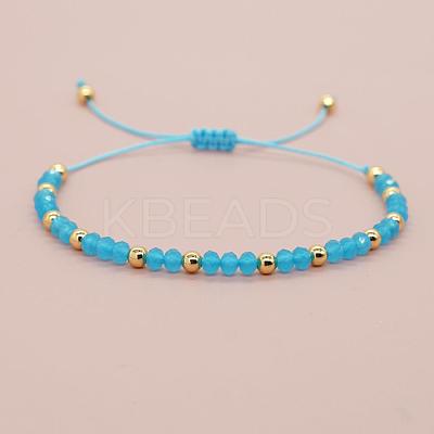 Glass & Brass Round Beads Braided Bead Bracelets RD6595-10-1