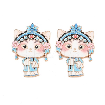 Peking Opera Cat Alloy Enamel Cabochons AL-CBA1A6F-04KCG-C-1