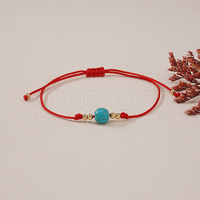 Synthetic Turquoise Round Bead Braided Bracelets EC3666-1