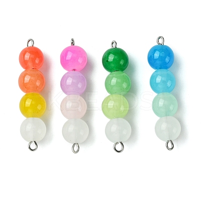 Gradient Color Round Glass Beaded Connector Charms PALLOY-JF02805-1