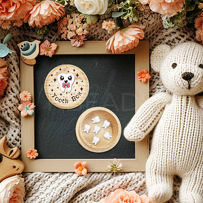 Round Beech Wooden 3D Engraved My First Tooth Box CON-WH0120-004-1