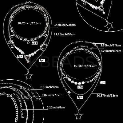 2 Sets 2 Styles Zinc Alloy Star Pendant Layered Necklaces for Women NJEW-SC0001-52-1