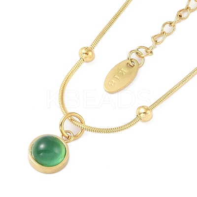 Flat Round 304 Stainless Steel with Natural Green Aventurine Pendant Necklaces for Women NJEW-G136-01G-1