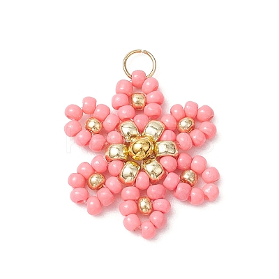 Glass Seed Beaded Flower Pendants PALLOY-MZ00712-01-1