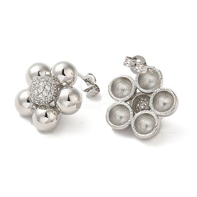Flower Rack Plating Brass Micro Pave Cubic Zirconia Stud Earrings for Women EJEW-O001-06P-1