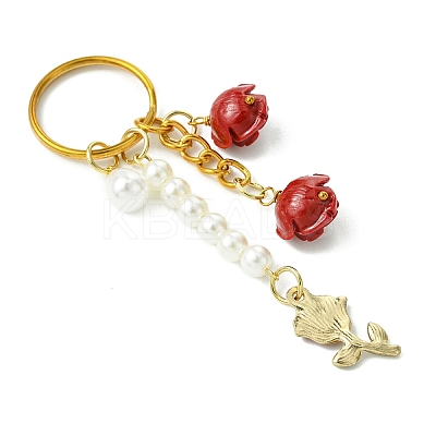 ABS Plastic Imitation Pearl & Alloy Enamel & Synthetic Coral Keychain KEYC-JKC01103-1