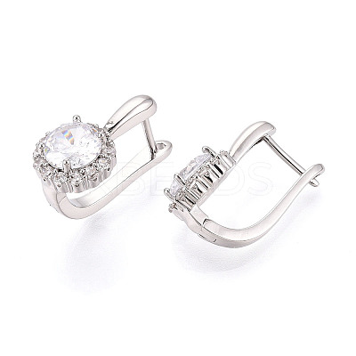 Brass Micro Pave Clear Cubic Zirconia Flat Round Hoop Earrings EJEW-T048-30P-1