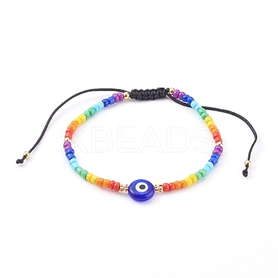 Rainbow Adjustable Nylon Cord Braided Bead Bracelets BJEW-JB06021-1