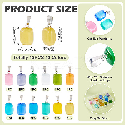 12Pcs 12 Colors Cat Eye Pendants CE-TA0001-04-1