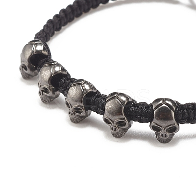 Skull Alloy Braided Bead Bracelet BJEW-JB07861-01-1