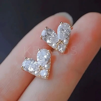 Heart Alloy Clear Cubic Zirconia Stud Earrings FS-WG9E6BA-01-1