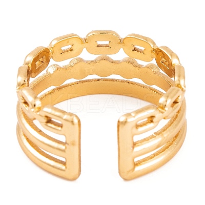 PVD Vacuum Plating 304 Stainless Steel Oval Link Chain Open Cuff Rings RJEW-G316-04G-1