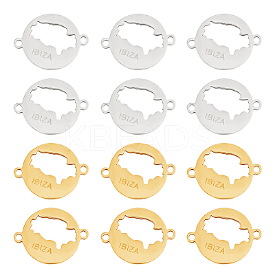 12Pcs 2 Colors 201 Stainless Steel Connector Charms STAS-UN0048-28-1